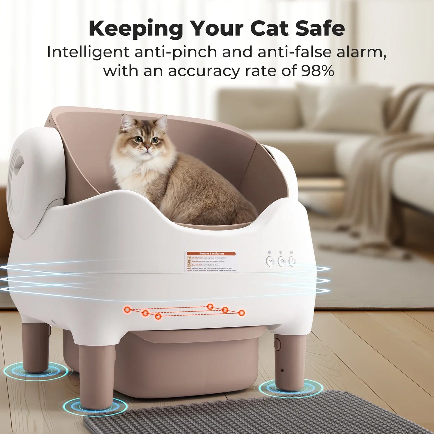 APP-Controlled Automatic Cat Litter Box – Self-Cleaning, Odor-Eliminating, Large Open-Top Waste Bin for Multi-Cat Homes