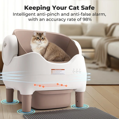 APP-Controlled Automatic Cat Litter Box – Self-Cleaning, Odor-Eliminating, Large Open-Top Waste Bin for Multi-Cat Homes