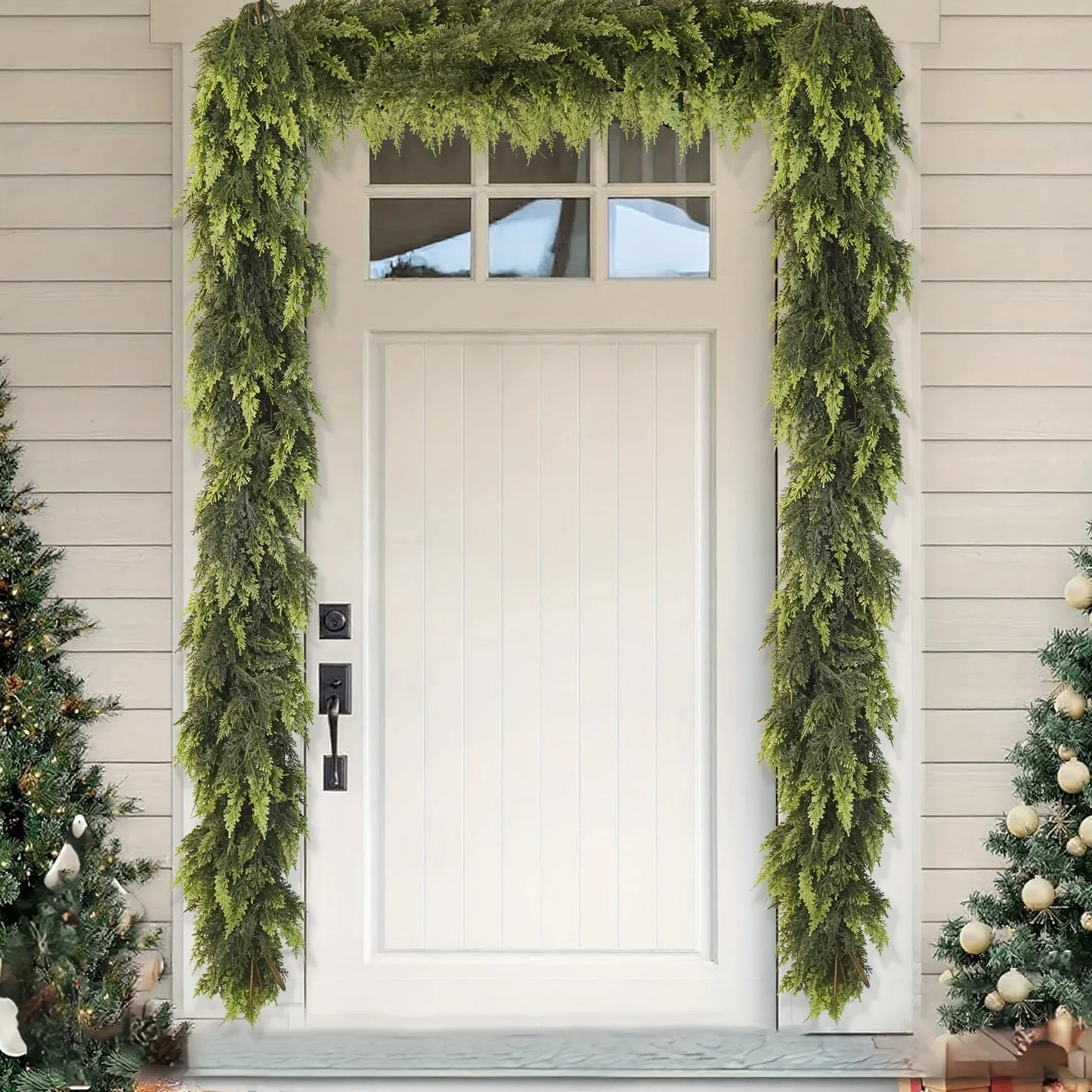Artificial Dense Christmas Vine Wreath – Fake Norfolk Cedar Rattan Garland for Fireplace, Table, Porch Xmas Decoration