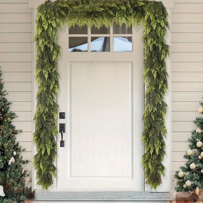Artificial Dense Christmas Vine Wreath – Fake Norfolk Cedar Rattan Garland for Fireplace, Table, Porch Xmas Decoration