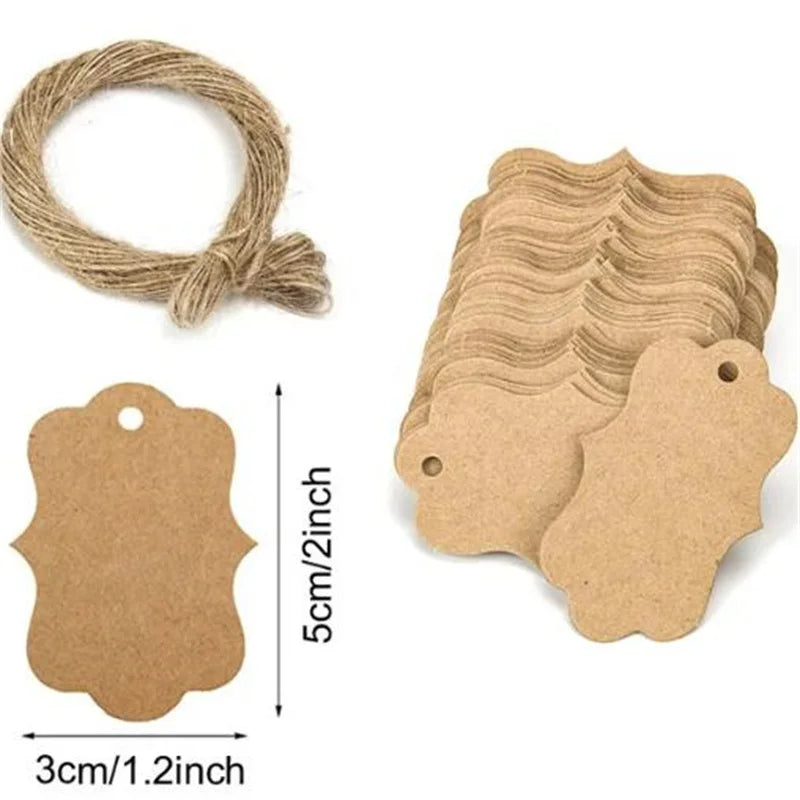 100PCS Hemp Rope & 20m Gilded Hanging Tags – Cowhide Black & White Cardboard Blank DIY Heart & Circle Labels