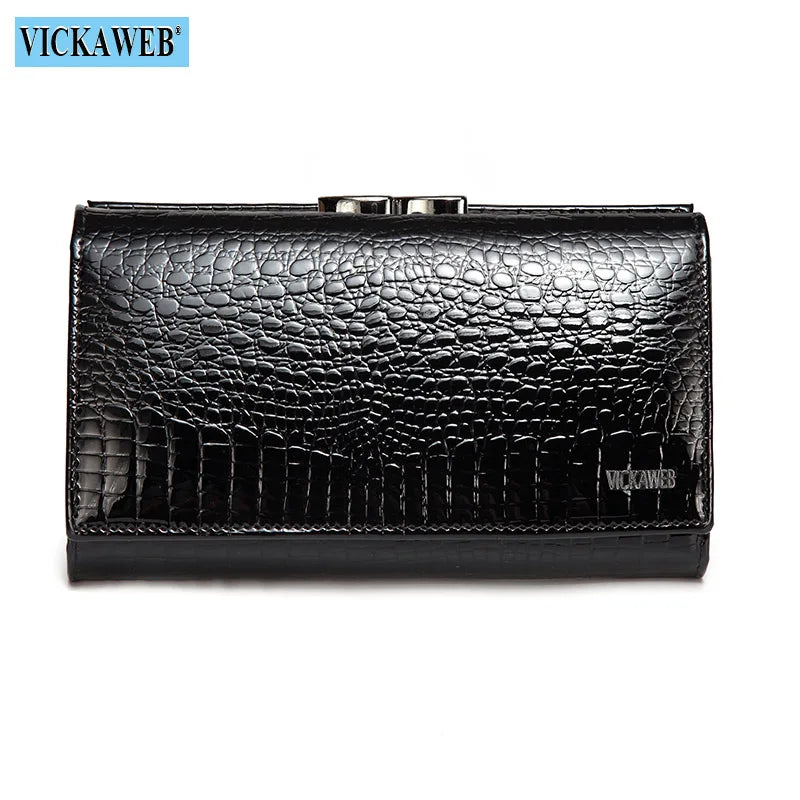 Women’s Genuine Leather Short Wallet – Fashion Alligator Hasp & Zipper Coin Purse AE2155
