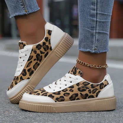 Women’s 2025 Leopard Print Sneakers – Retro Casual Shallow Mouth Chunky Shoes, Comfortable Versatile Spring Footwear