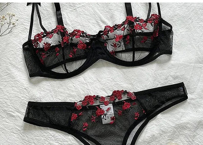 Sexy Lace Floral Lingerie Set for Women — Transparent Bra & Underwear Party Set, Sizes S-XL