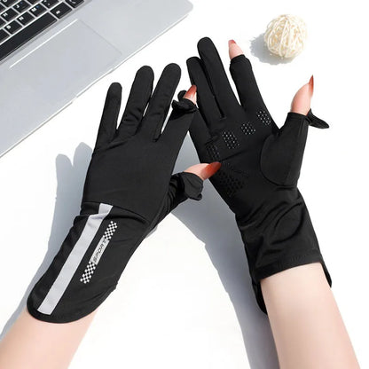 Summer Sunscreen Gloves: Women's Thin Ice Silk Anti-Ultraviolet Touch Screen Driving & Riding Non-Slip Breathable Gloves