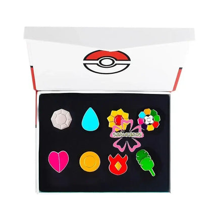 Set of 8 Pokémon Gym Badge Pins – League Region Brooches from Kanto, Johto, Hoenn, Sinnoh, Unova, Kalos & Orange Islands
