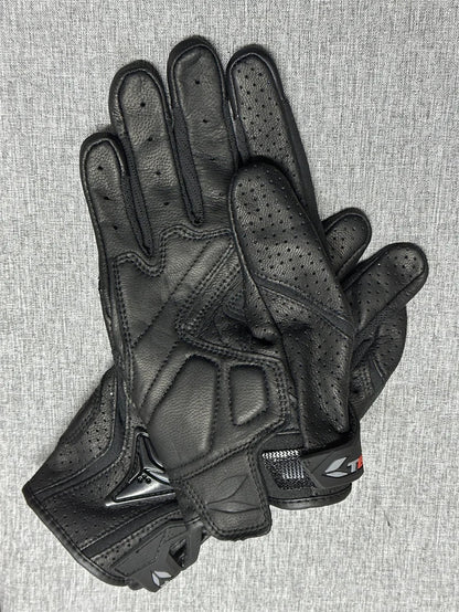Motorcycle Gloves – Black Racing Genuine Leather, White Road Riding Team Gloves for Men, Summer & Winter with Touch Screen Compatibility
