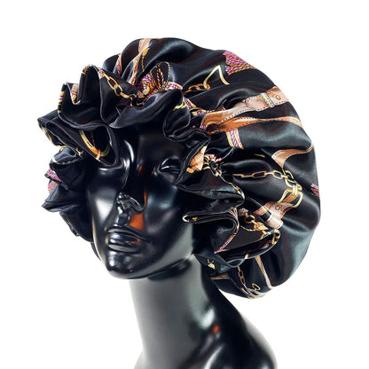 Women’s Satin Bonnet Cap – Double Layer Silky Big Bonnet, Printed Sleep Cap & Head Wrap for Ladies