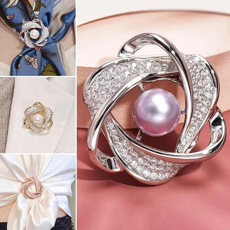 Trendy Vintage Rhinestone Flower Scarf Buckle: Pearl Crystal Scarf Ring for Women - Hollow Scarves Brooch Jewelry Accessory