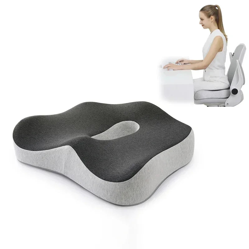 Memory Foam Office Chair & Car Seat Cushion – Orthopedic Lumbar Support Pillow with Coccyx Relief & Massage Back Pad
