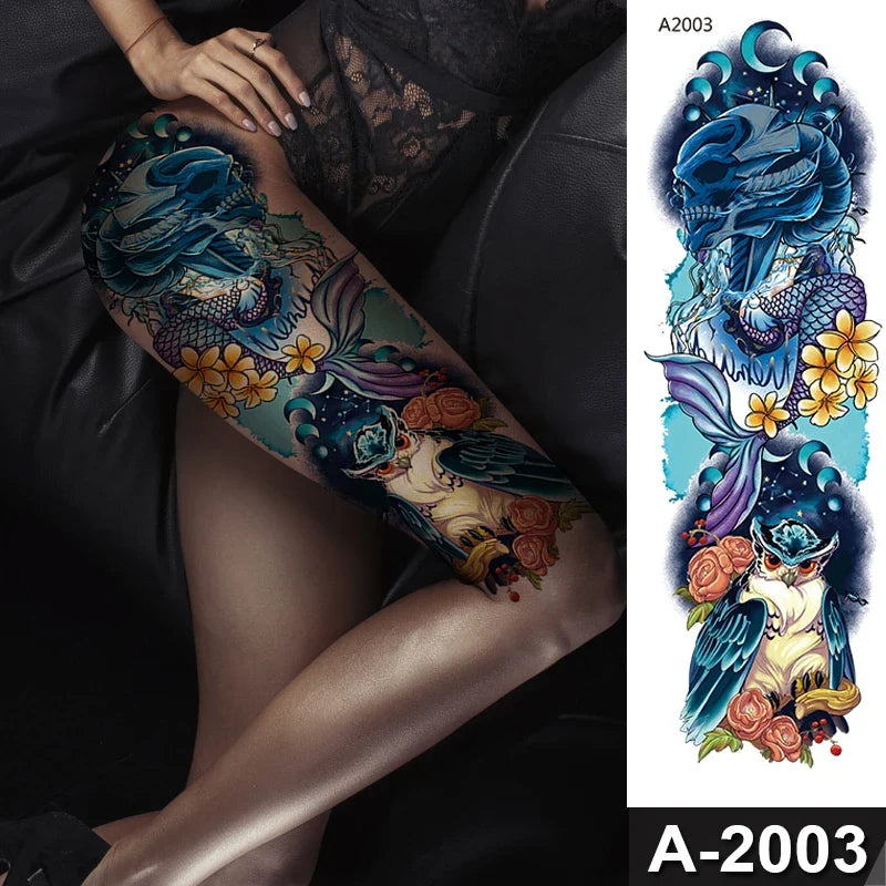Large Temporary Leg Tattoos for Women - Sexy Animal & Anime Skull Water Transfer Body Art Stickers