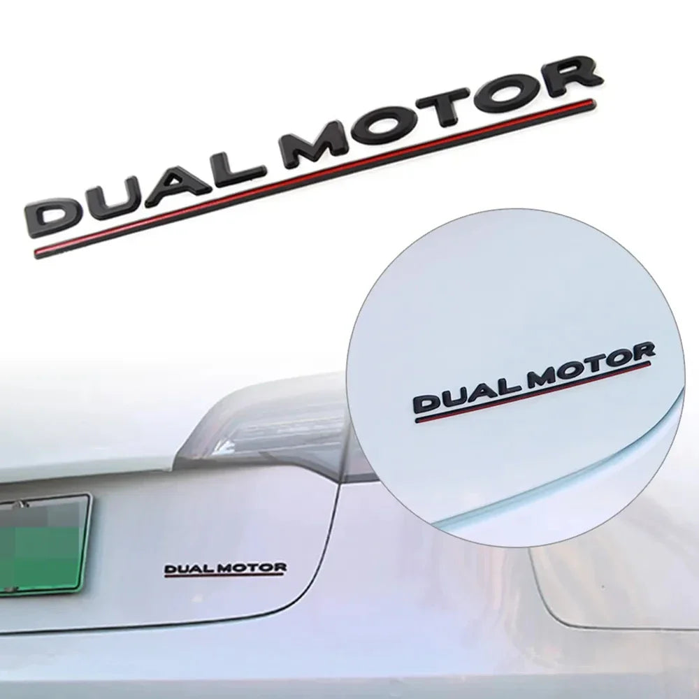 DUAL MOTOR Emblem for Tesla Model 3/Y/X/S — Chrome & Black/Red Trunk Badge Sticker, Car Styling