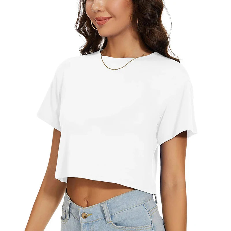 Harajuku Y2K Women’s White Crop Top – Casual Short Loose Summer Tee
