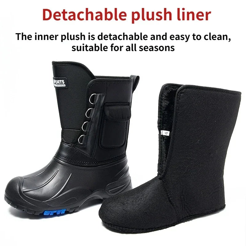 Men’s Waterproof Non-Slip Rain Boots — Cotton Mountaineering & Fishing Work Shoes for Spring Farm Use
