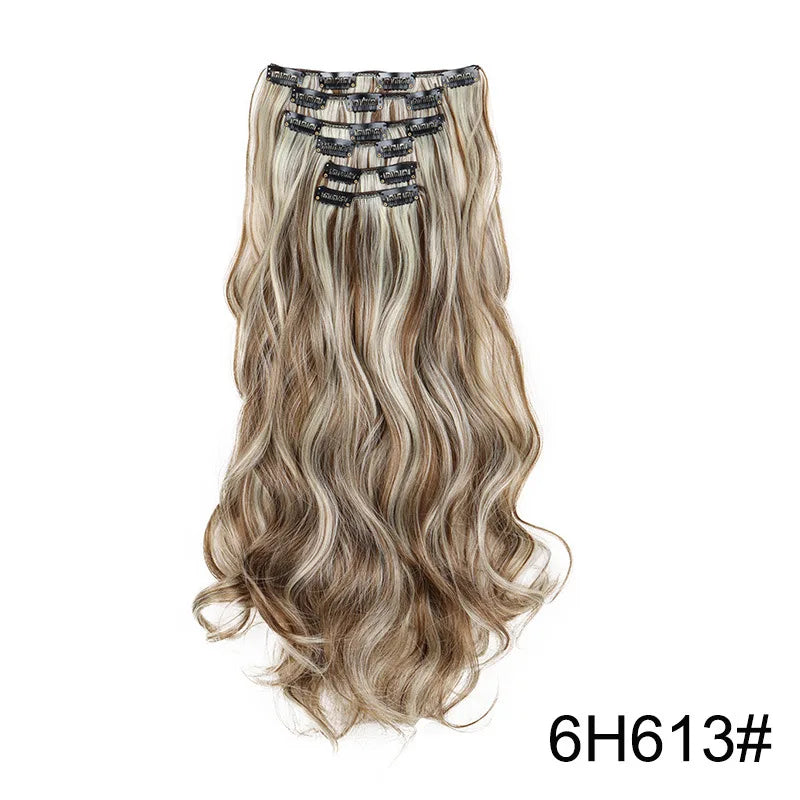 24-Inch 16 Clips-in Hair Extensions – Long Straight Synthetic Blonde & Black Hairpieces, Heat Resistant for Daily Use