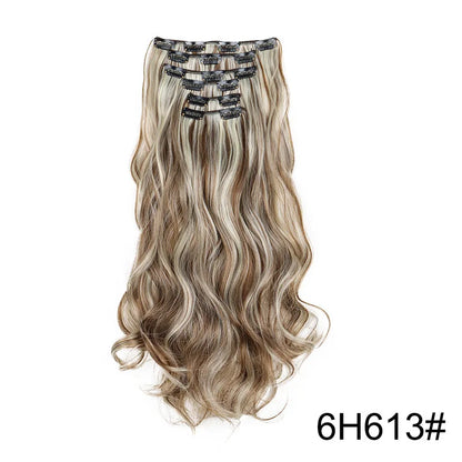 24-Inch 16 Clips-in Hair Extensions – Long Straight Synthetic Blonde & Black Hairpieces, Heat Resistant for Daily Use