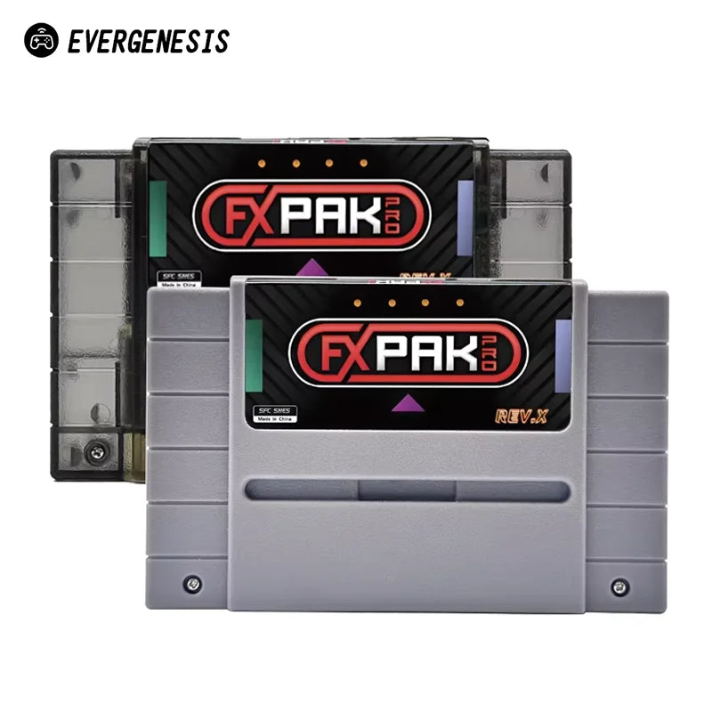 EVERGENESIS FXPAK Pro Rev. X SNES Game Cartridge – SD2 Flash Card for SFC/SNES 16-Bit Console with 8GB Memory Card