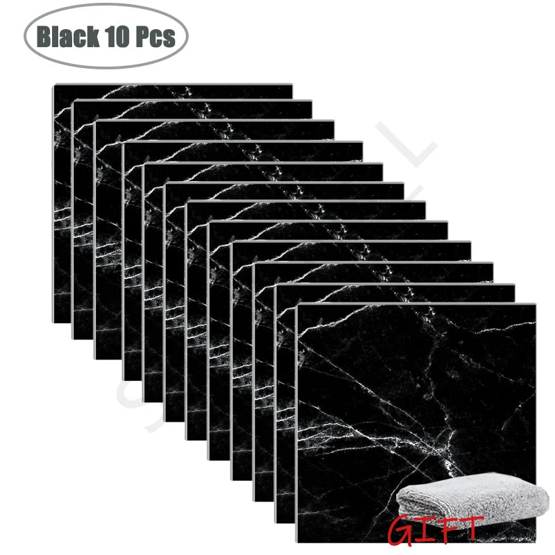 10-50Pcs PVC Marble Wall Stickers — Self-Adhesive Thickened Waterproof Tile Stickers for Bathroom Kitchen Floor Home Decor