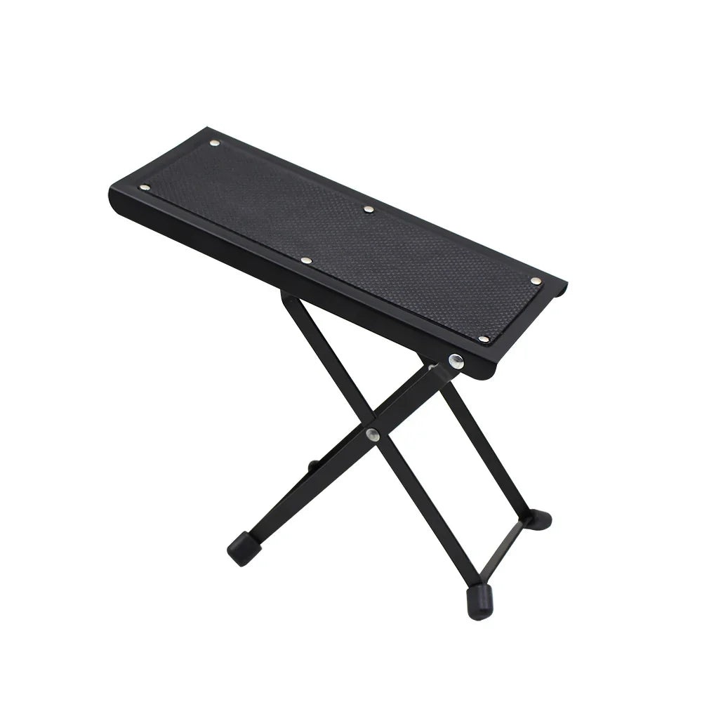Guitar Foot Stool – 4 Position Height Adjustable, Foldable Pedal Rest for Guitar, Black Footstool for Guitar Pedal Accessories