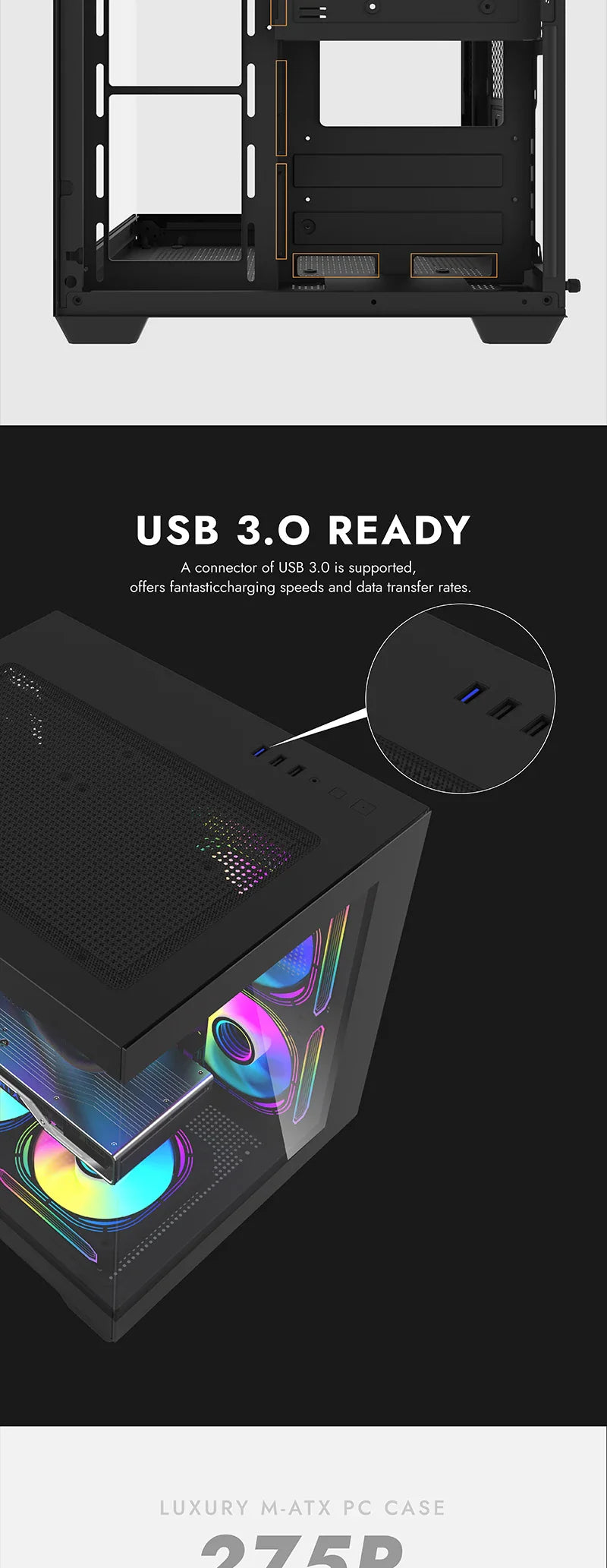 Aigo 275P Gaming PC Case — Sea View M-ATX/ITX Desktop with Double-Sided Tempered Glass