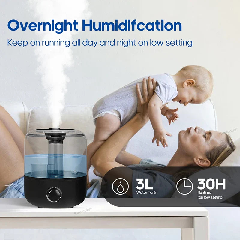 KINSCOTER 3L Air Humidifier – Large Capacity Aroma Diffuser with Remote Control & Timer for Home and Plants