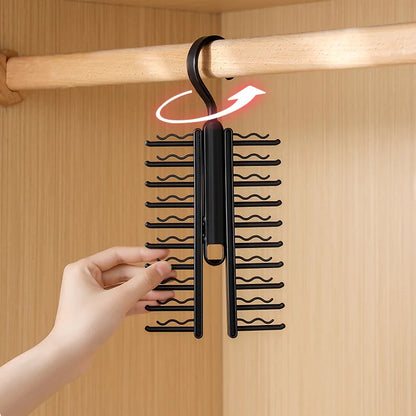 360° Rotating Multi-Functional Plastic Hanger — Adjustable Home Rack for Belts, Scarves & 20 Ties
