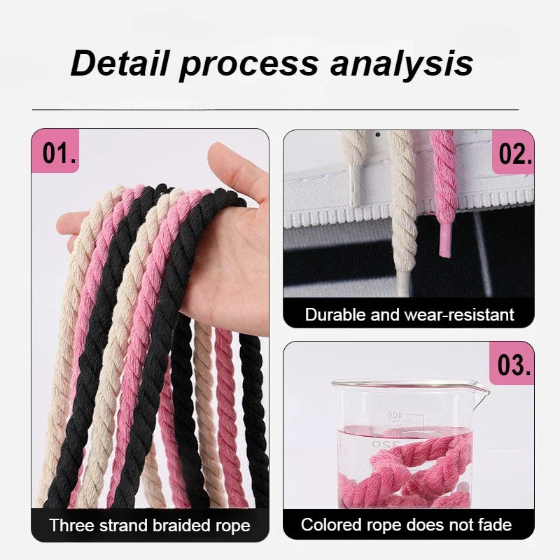 Round Thick Rope Shoelaces – High-Quality Polyester Cotton, Solid Color, 0.8cm Width, 120/140/160cm
