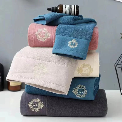 3-Piece Cotton Towel Set – 2 Hand Face Towels 35x75cm + 1 Bath Towel 70x140cm Soft Washcloth Gift Set