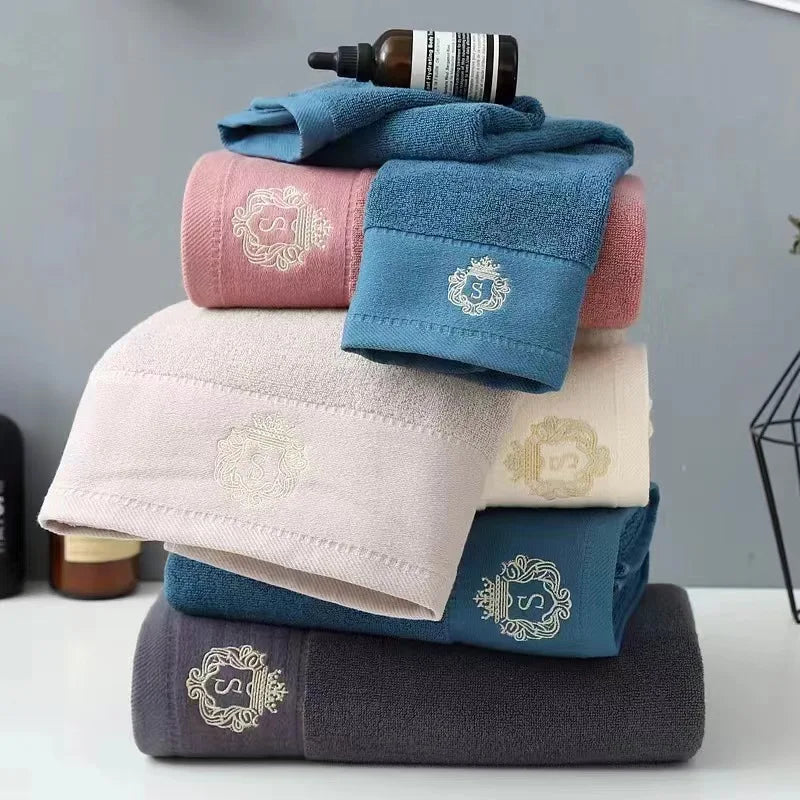 1/5/10PCS Cotton Towels Set – Hand Face Bath Towels 35x75cm & 70x140cm Soft Absorbent Sports Gift Towels Blue White