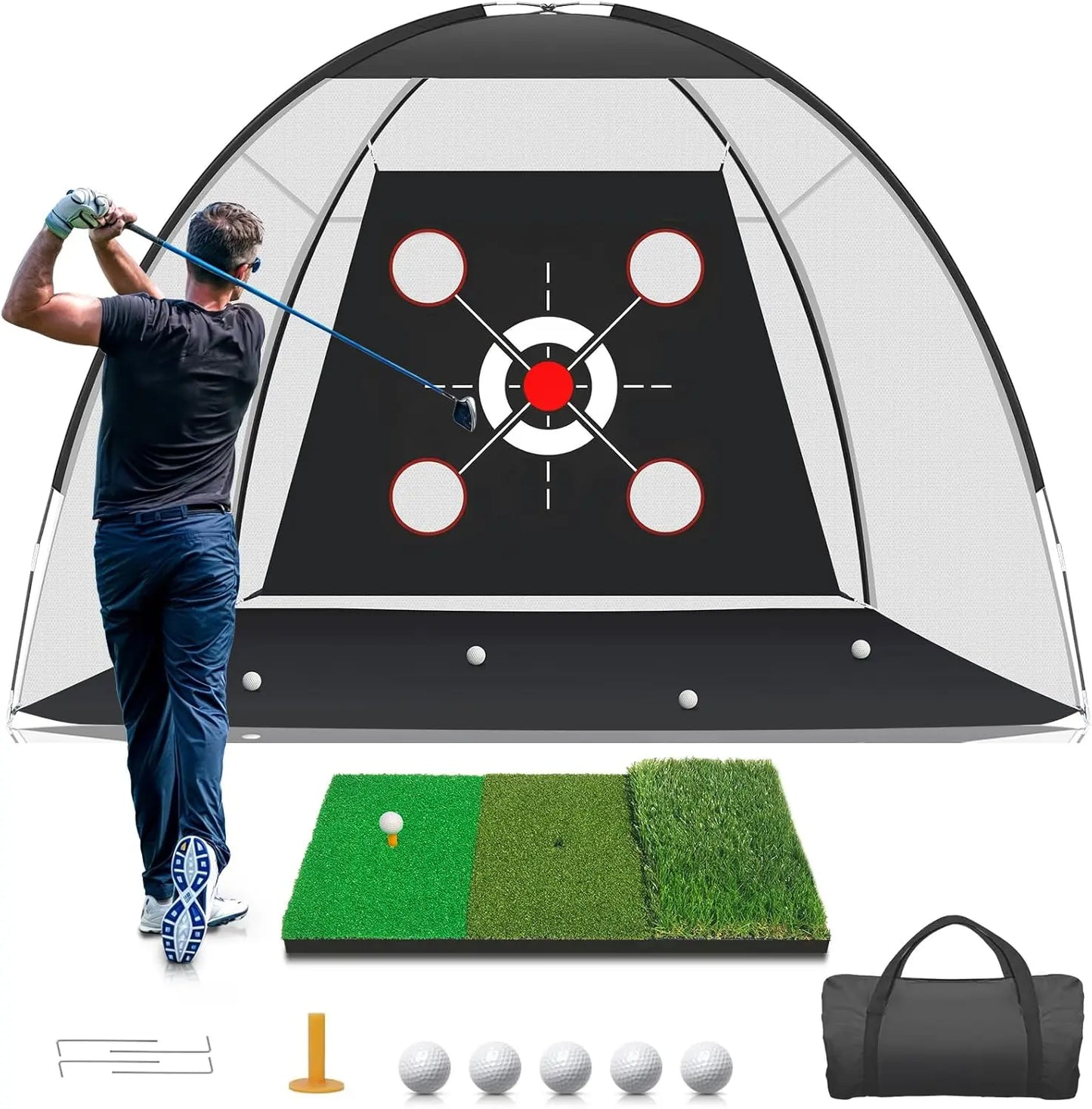 10x7FT Golf Practice Net with Mat & Target Balls – Backyard Driving, Chipping & Swing Training Aid for Home Golf Improvement