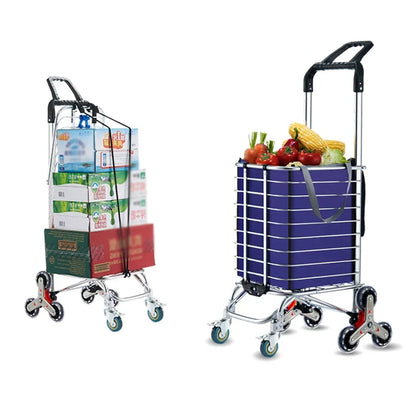 Aluminum Alloy Folding Grocery Cart – Portable Lightweight Shopping Trolley with Step Climbing for Supermarket & Food