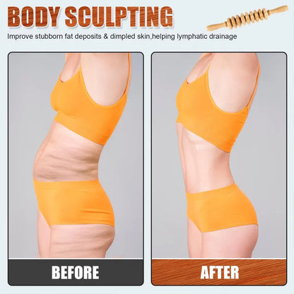 Curved Wooden Cellulite Roller – Body Shaping Massage Tool for Stomach & Lymphatic Drainage Therapy