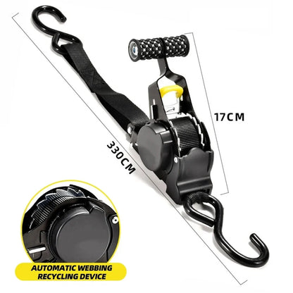 Retractable Cargo Tie Down Straps - Heavy Duty Ratchet Tensioner Belt for Car, Motorcycle and Luggage Loads