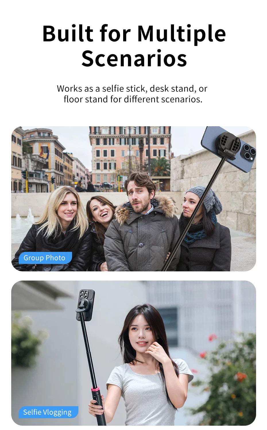 Ulanzi MT-84 Selfie Stick Magnetic Tripod - 1.53M, Wireless Bluetooth Remote, Phone Extension for Live Streaming & Vlogs