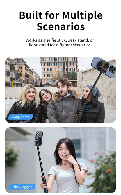 Ulanzi MT-84 Selfie Stick Magnetic Tripod - 1.53M, Wireless Bluetooth Remote, Phone Extension for Live Streaming & Vlogs