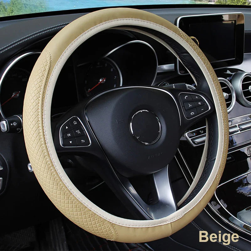 Universal Car Steering Wheel Cover - Microfiber Leather, Anti-Slip & Breathable, Fits 37-39cm Steering Wheels