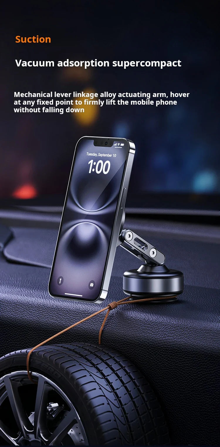 Magnetic Vacuum Adsorption Car Mount – Foldable 360° Rotating Aluminum Alloy Phone Holder for Smartphones