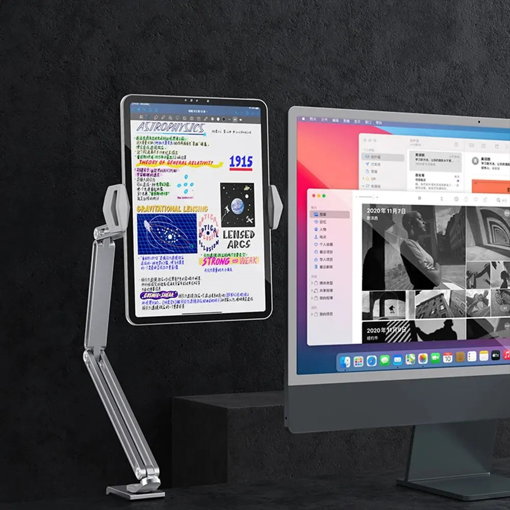 Adjustable Desk Bed Tablet Stand: Aluminum Arm Mount for 4-12.9 inch Tablets & Phones | Support for iPad Pro, Xiaomi Tab