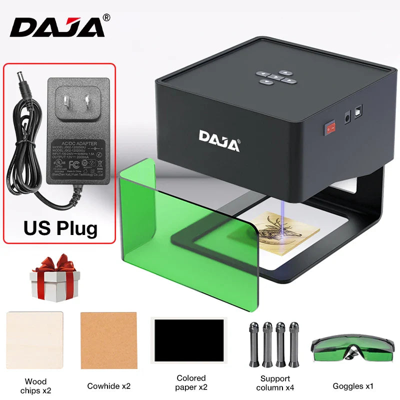 DAJA DJ6 Mini Portable Laser Engraver – DIY Bluetooth CNC Engraving Machine for Wood, Leather, Plastic, Paper & Metal Dog Tags, Logo Printing Tool
