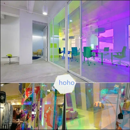 Iridescent Window Film - 2/3/5 Meter PVC Transparent Rainbow Color Glass Vinyl, Holographic Glossy Colorful Window Tint for Home