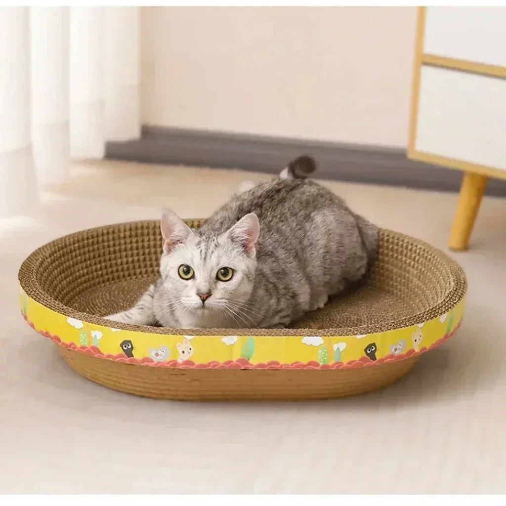 Cat Scratching Board – Oval Corrugated Paper Claw Grinding Toy, Wear-Resistant Furniture Protector & Cat Nest Accessory