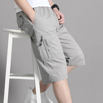 Men's Cargo Knee Shorts - Cotton Summer Climbing Jogger Pants with Zipper Pockets & Elastic Waist