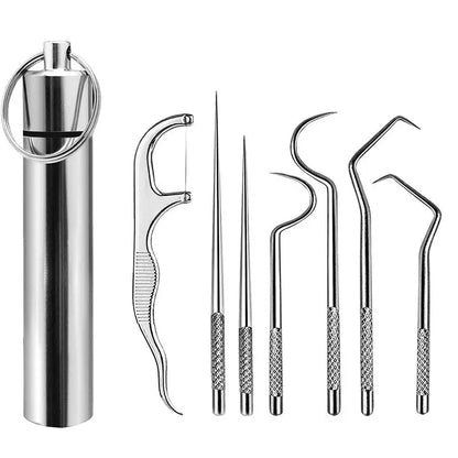 Stainless Steel Reusable Toothpick & Floss Set – Portable Teeth Cleaning Oral Care Kit