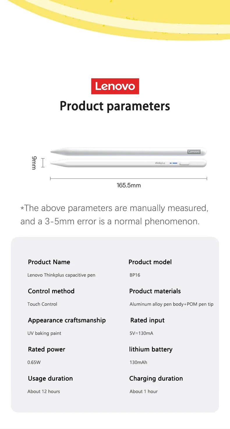 Lenovo BP16 Universal Stylus Touch Pen – Capacitive Drawing Pen for Tablets, Android, iOS Phones & iPad
