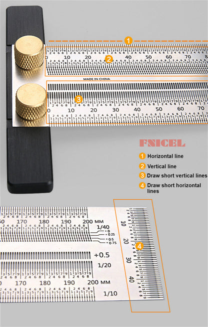 High Precision T-Type Scale Ruler — Stainless Steel Woodworking Scribing & Marking Gauge