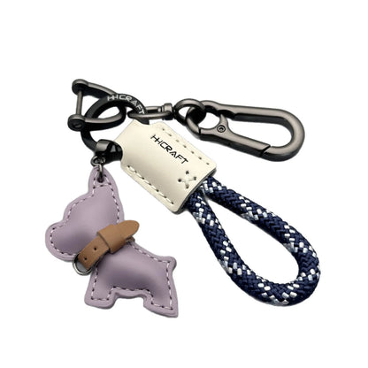 French Bulldog Leather Keychain - Handmade Braided Rope Key Holder with Anti-Loss Strap for Car, Women & Men