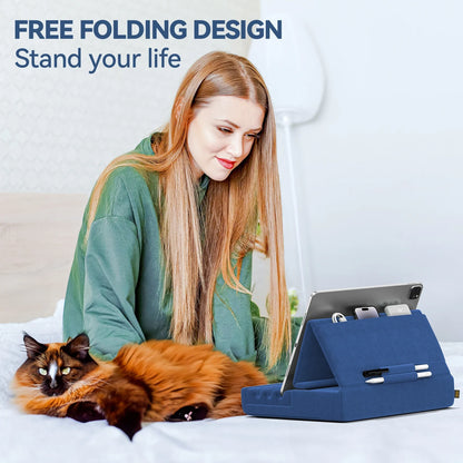KDD Foldable Tablet Pillow Stand – Soft Lap & Desk Holder with Stylus Pocket for iPad Pro
