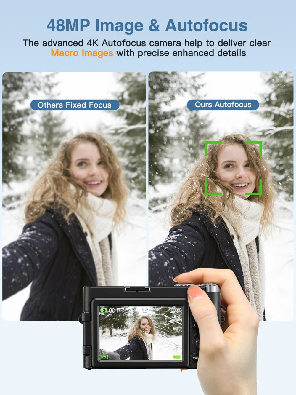 4K Digital Camera – 48MP Compact Vlogging Camera with 180° Flip Screen, Autofocus & Anti-Shake