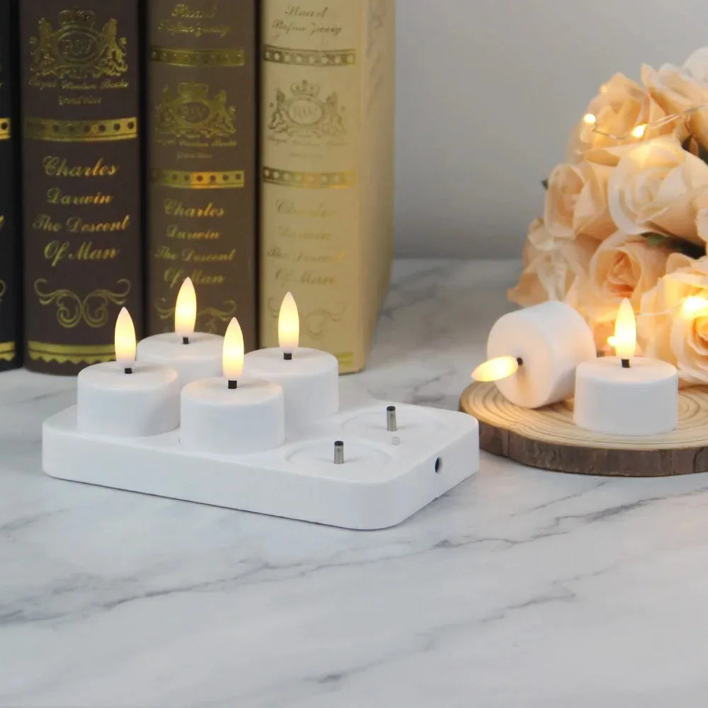 4/6/8/12PCS LED Flameless Candle Set with Remote Control – Rechargeable Warm Yellow Electronic Tea Lights for Christmas & Home Decoration
