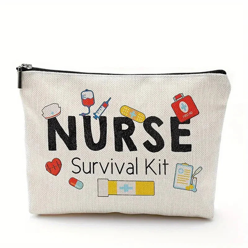 Travel Fashion Cartoon Nurse Print Cosmetic Bag - Women's Designer Makeup Organizer, Heat Transfer Multifunctional Pencil Case